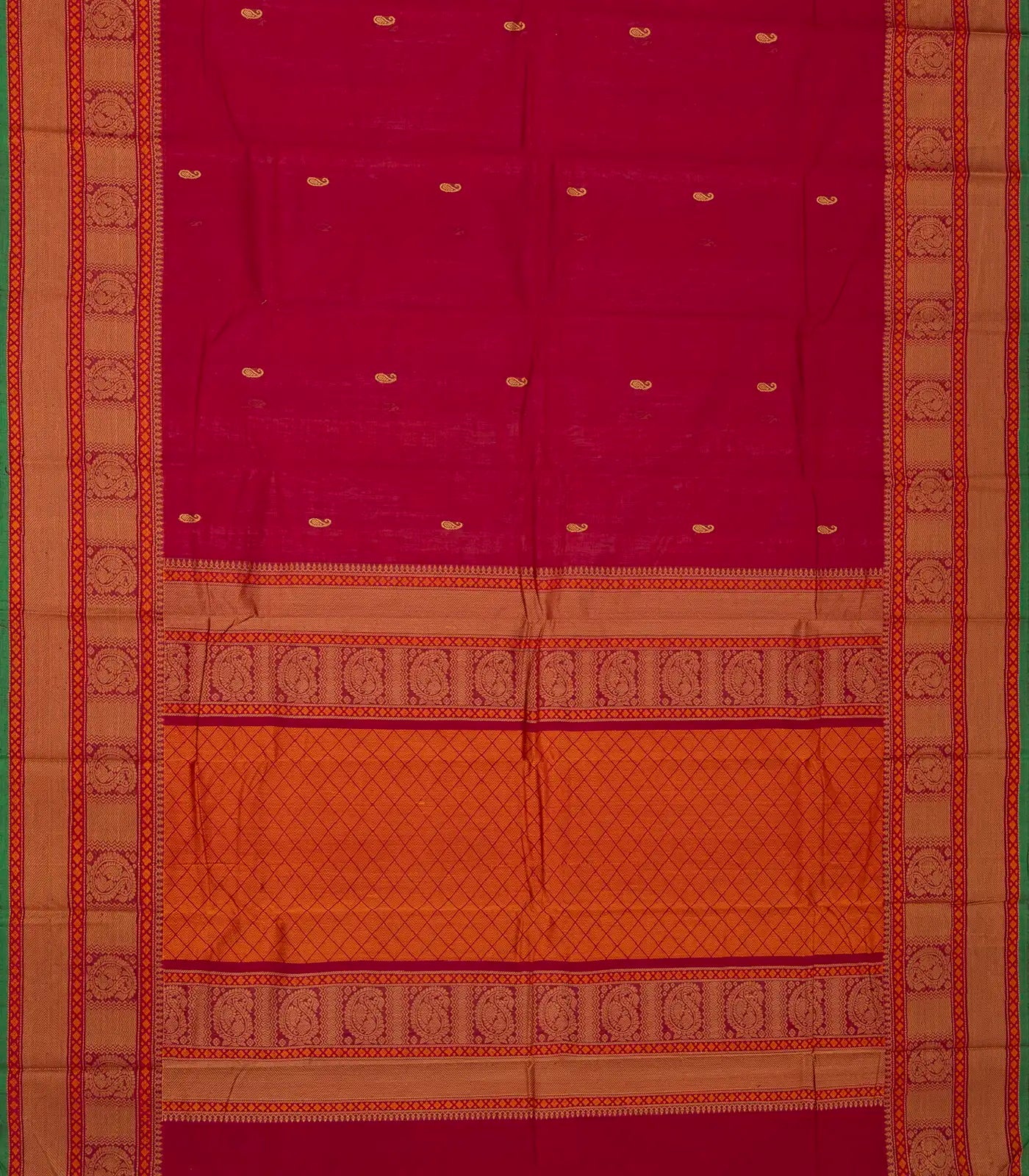 Pink Handloom Kanchi Cotton Saree With Mango Buttas