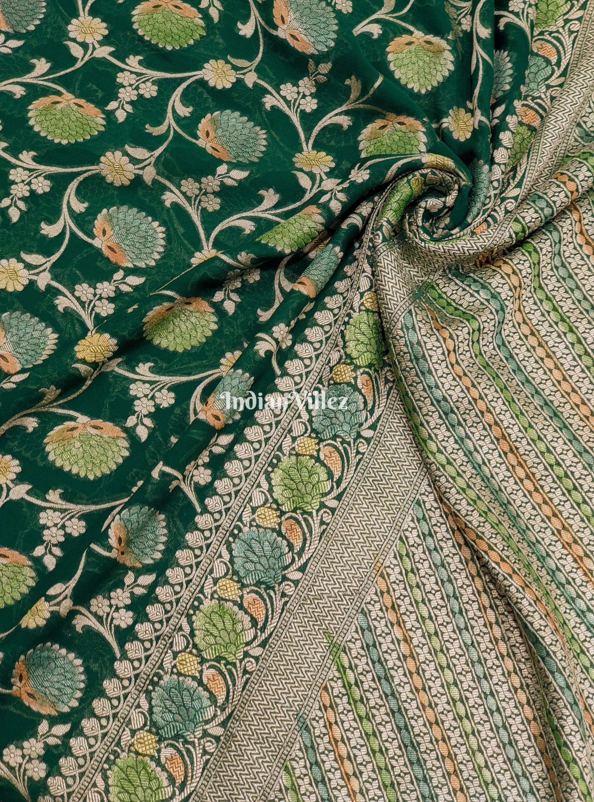 Rama Green Pure Banarasi Khaddi Georgette Saree