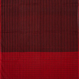 Black Handloom Bengal Cotton Saree With Red Stripes