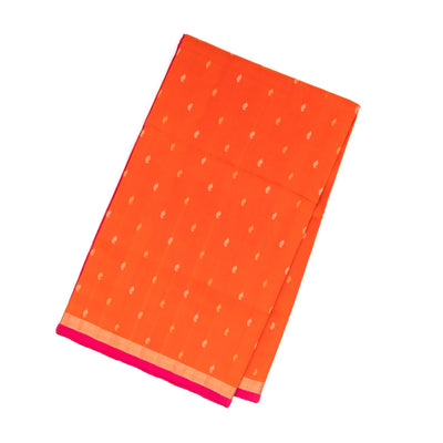 Red Handloom Uppada Silk Saree With Floral Buttas & Pink Pallu