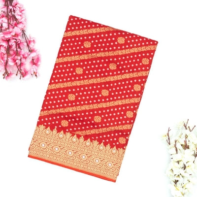 Red Handwoven Banarasi Silk Saree With Diagonal Floral Motifs