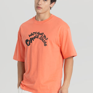 Watching You Orange Oversized T-Shirt