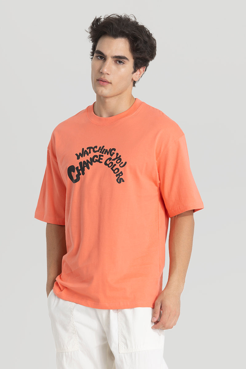 Watching You Orange Oversized T-Shirt