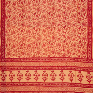 Sandal Handloom Chanderi Cotton Saree With Printed Floral Motifs