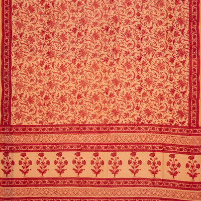 Sandal Handloom Chanderi Cotton Saree With Printed Floral Motifs