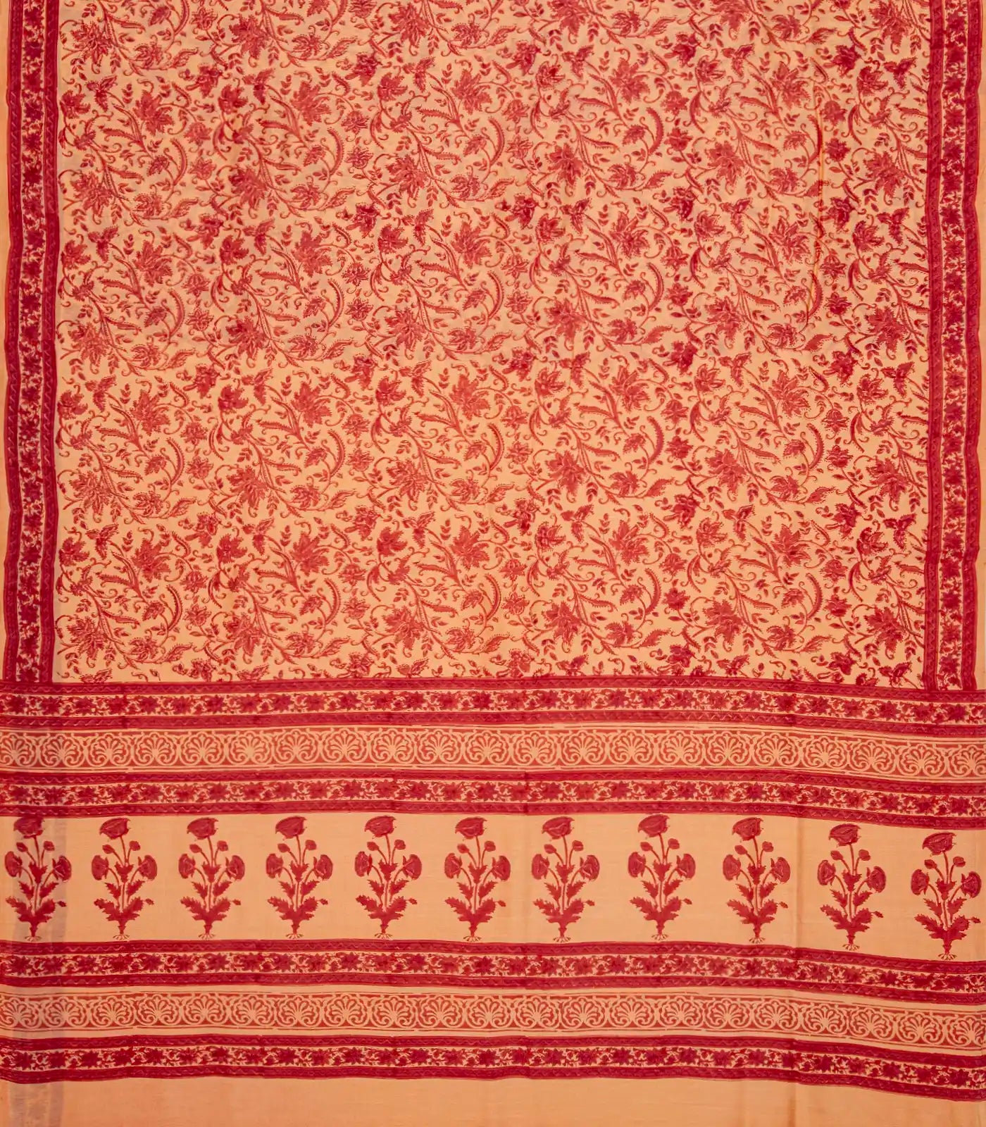 Sandal Handloom Chanderi Cotton Saree With Printed Floral Motifs