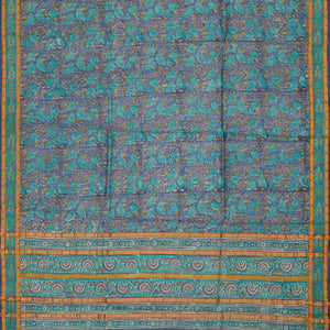 Dark Grey Woven Tussar Silk Saree Printed With Bird Motifs-Dark Grey