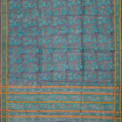 Dark Grey Woven Tussar Silk Saree Printed With Bird Motifs-Dark Grey