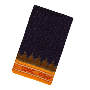 Black Handloom Orissa Cotton Saree With Mustard Border