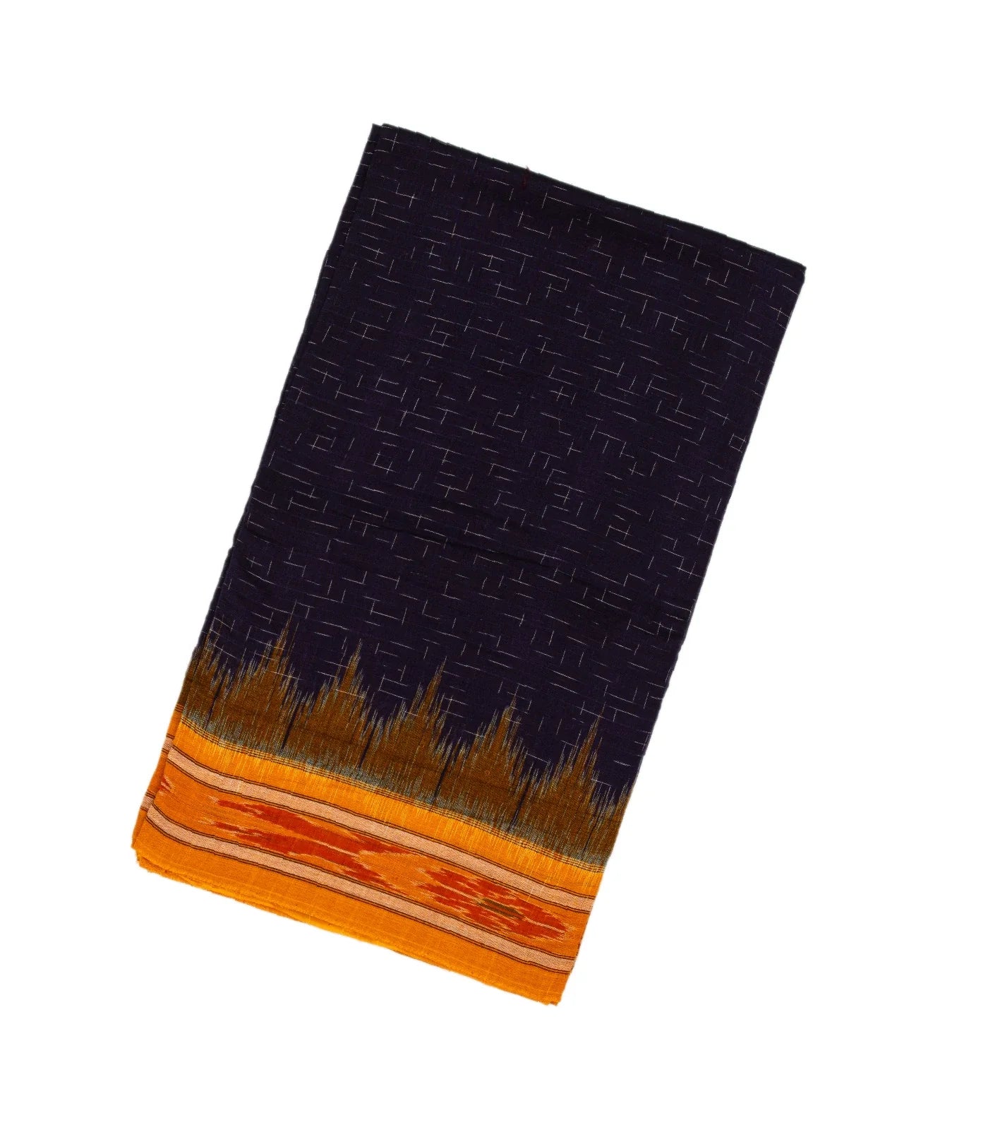 Black Handloom Orissa Cotton Saree With Mustard Border