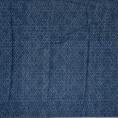 Navy Blue Woven Jaipur Cotton Saree With Printed Cream Floral Motifs