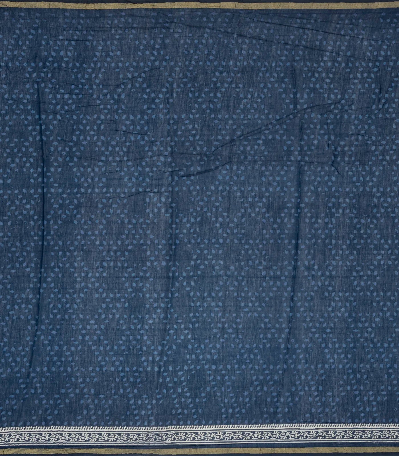 Navy Blue Woven Jaipur Cotton Saree With Printed Cream Floral Motifs