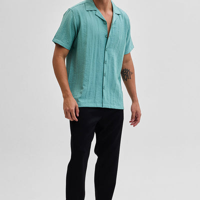 Turquoise Box Fit Linen Blend Shirt