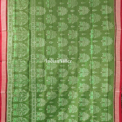 Parrot Green Red Dual Tone Elephant Pure Sambalpuri Bomkai Silk Saree
