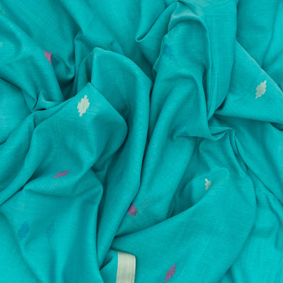 Turquoise Handloom Bengal Cotton Saree And Buttas