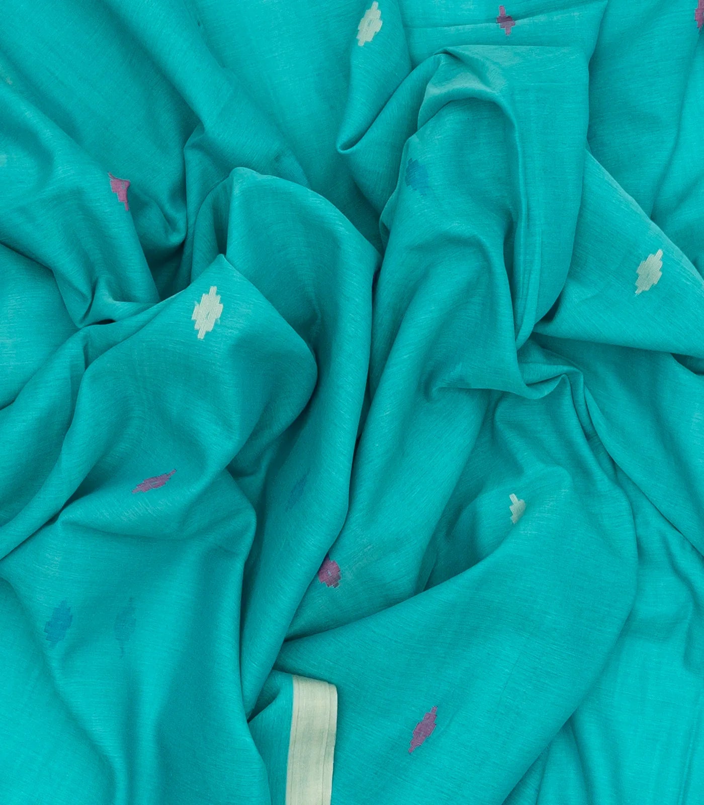 Turquoise Handloom Bengal Cotton Saree And Buttas