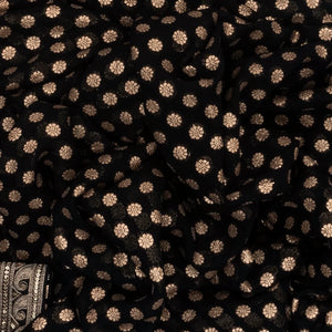 Black Woven Khadi Georgette Saree With Floral Motifs & Embroidery