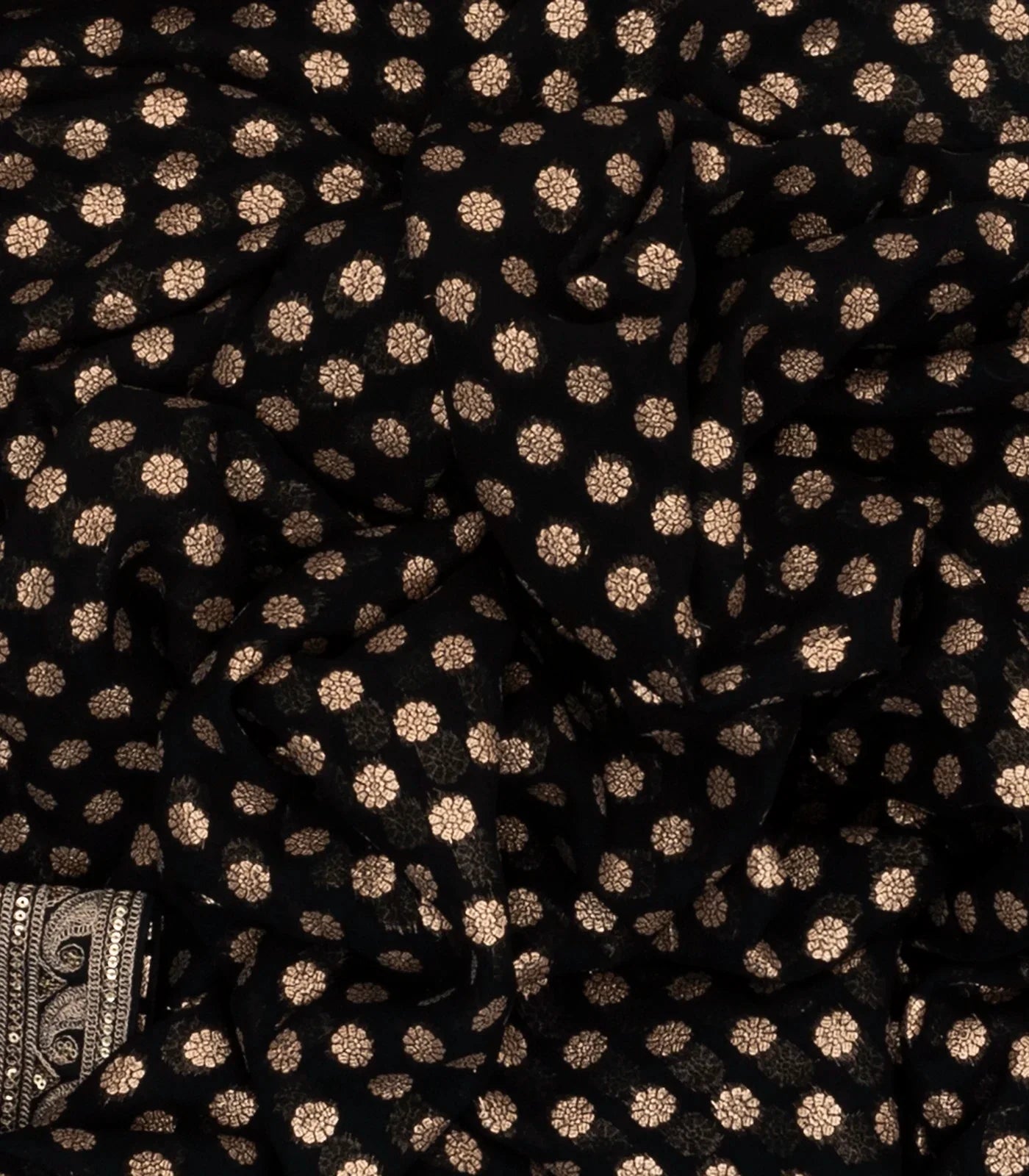 Black Woven Khadi Georgette Saree With Floral Motifs & Embroidery