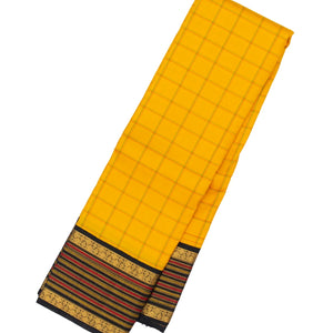 Yellow Handloom Kanchipuram Korvai Silk Saree With Meena Checks