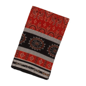Red Handloom Orissa Cotton Saree With Black Border