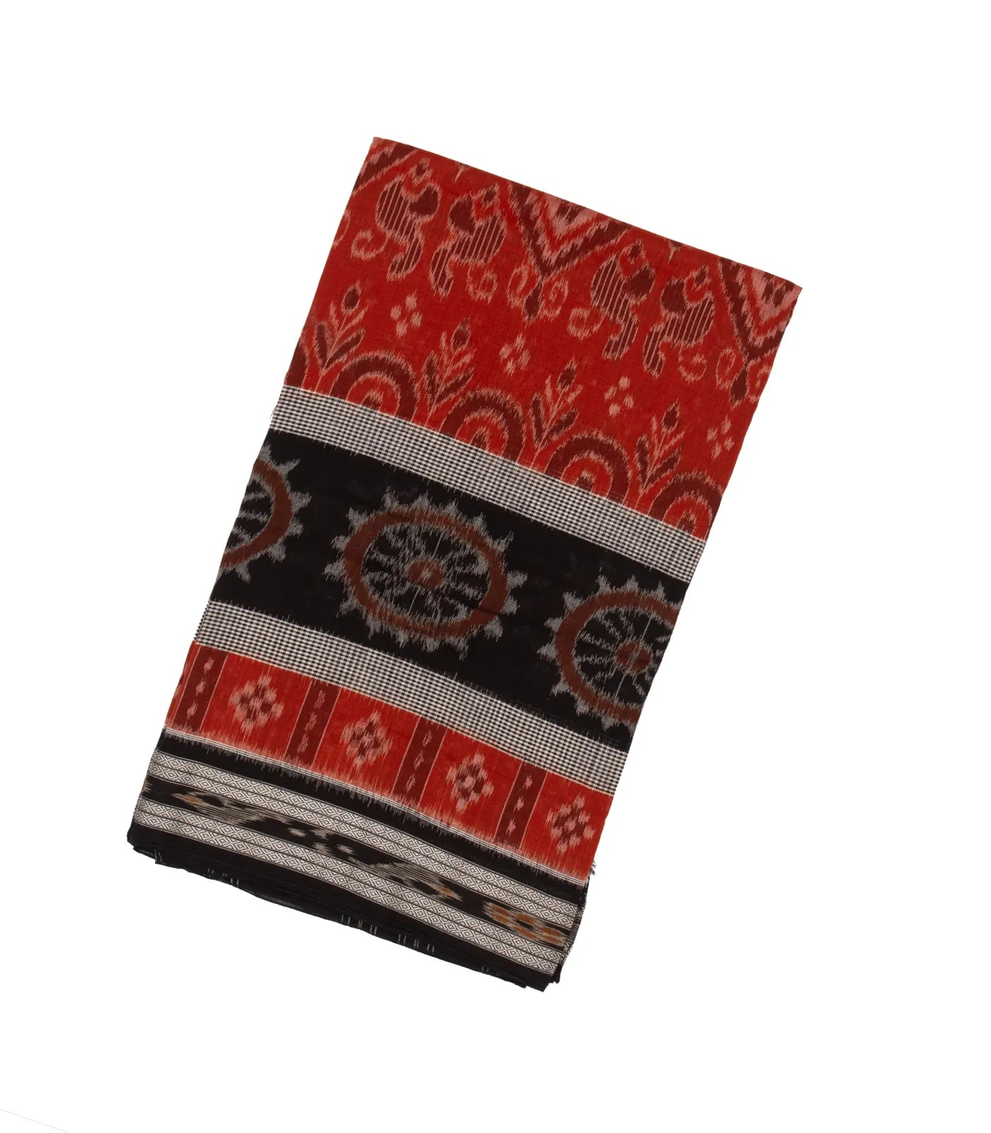 Red Handloom Orissa Cotton Saree With Black Border