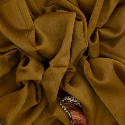 Dark Olive Handloom Chanderi Cotton Saree With Printed Floral Motif