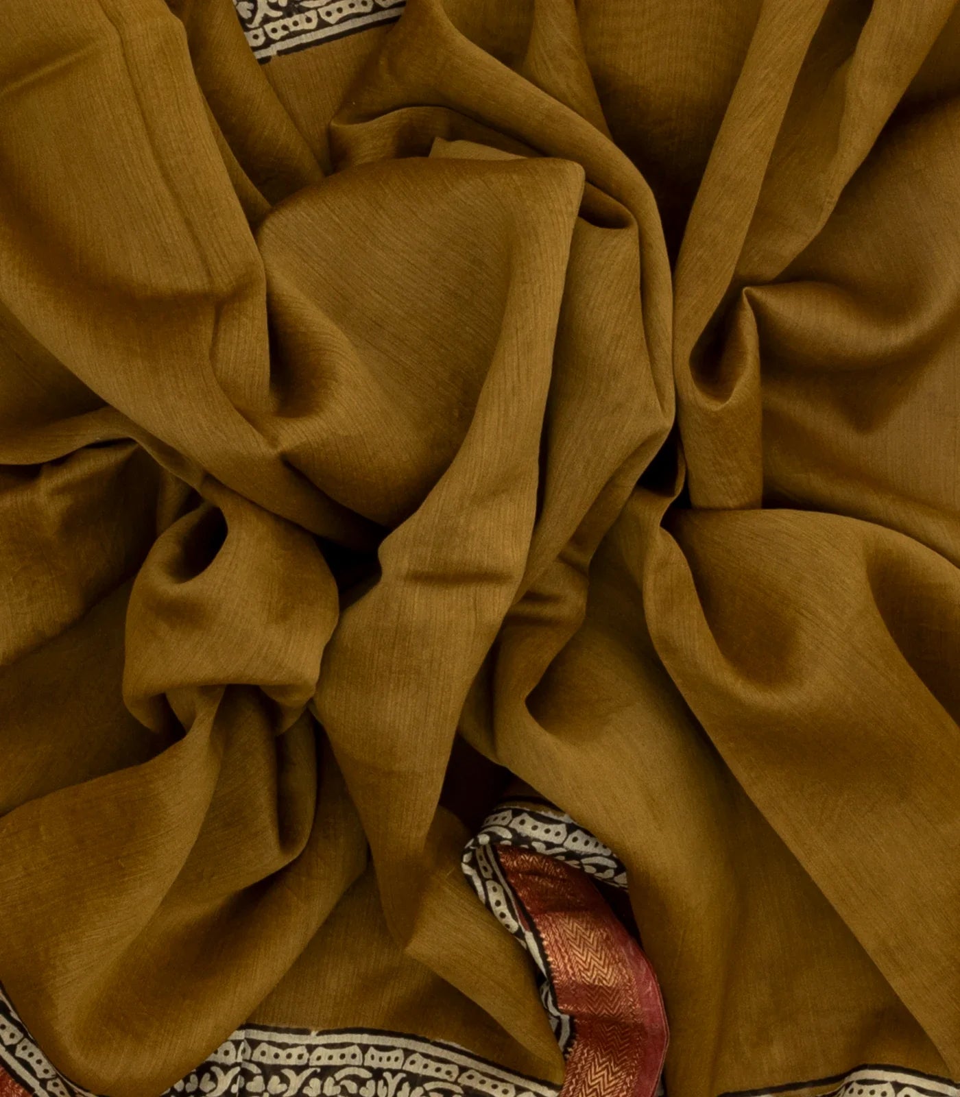 Dark Olive Handloom Chanderi Cotton Saree With Printed Floral Motif