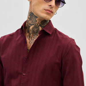 Maroon Slim Fit Stripes Shirt