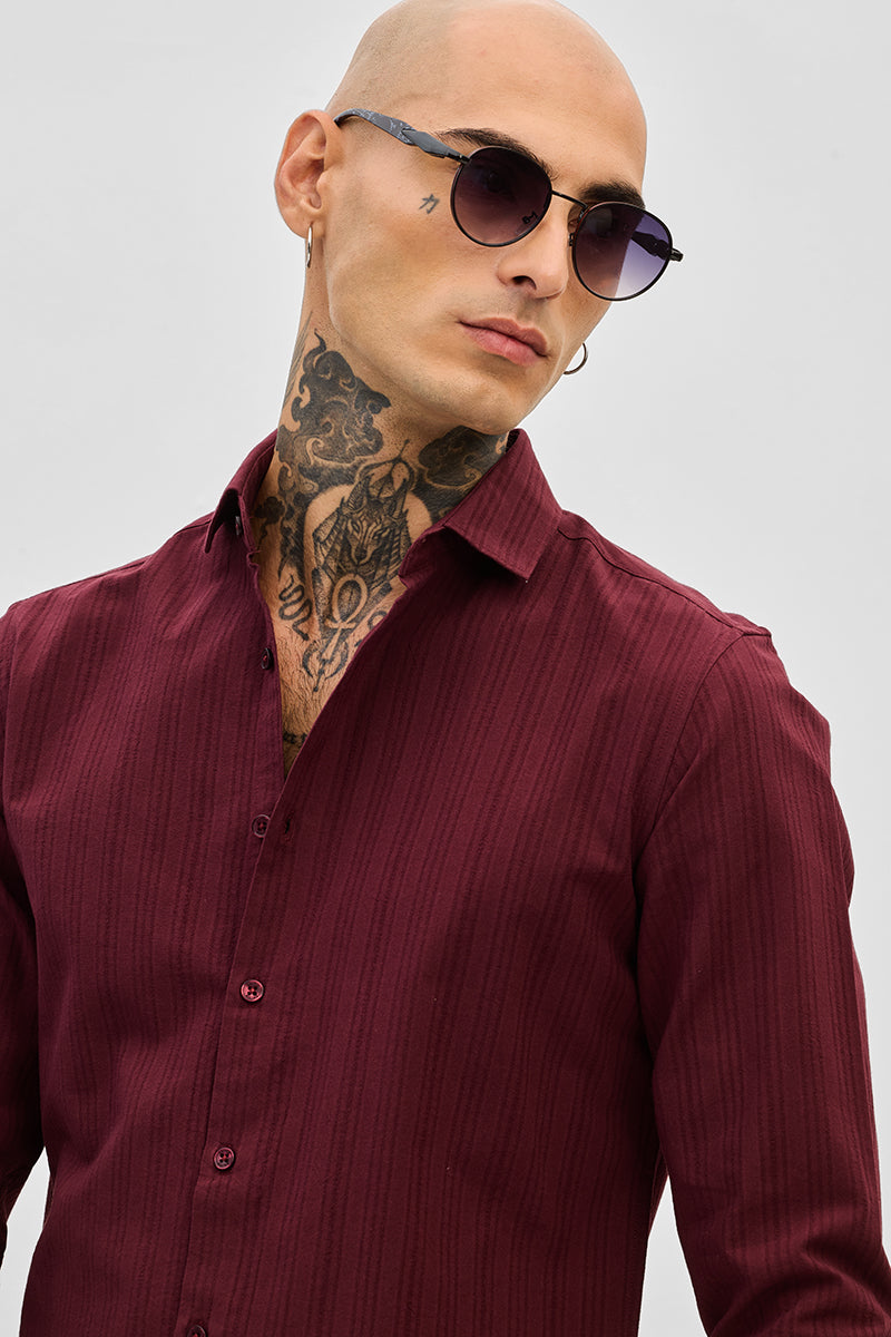 Maroon Slim Fit Stripes Shirt