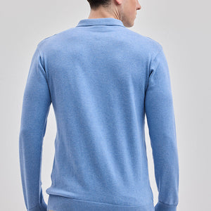 Light Blue Zipper Knitted Polo T-Shirt