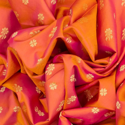 Orange Handwoven Banarasi Silk Saree With Floral Motifs