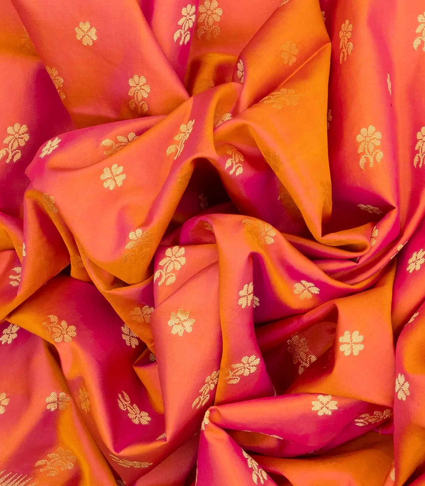 Orange Handwoven Banarasi Silk Saree With Floral Motifs