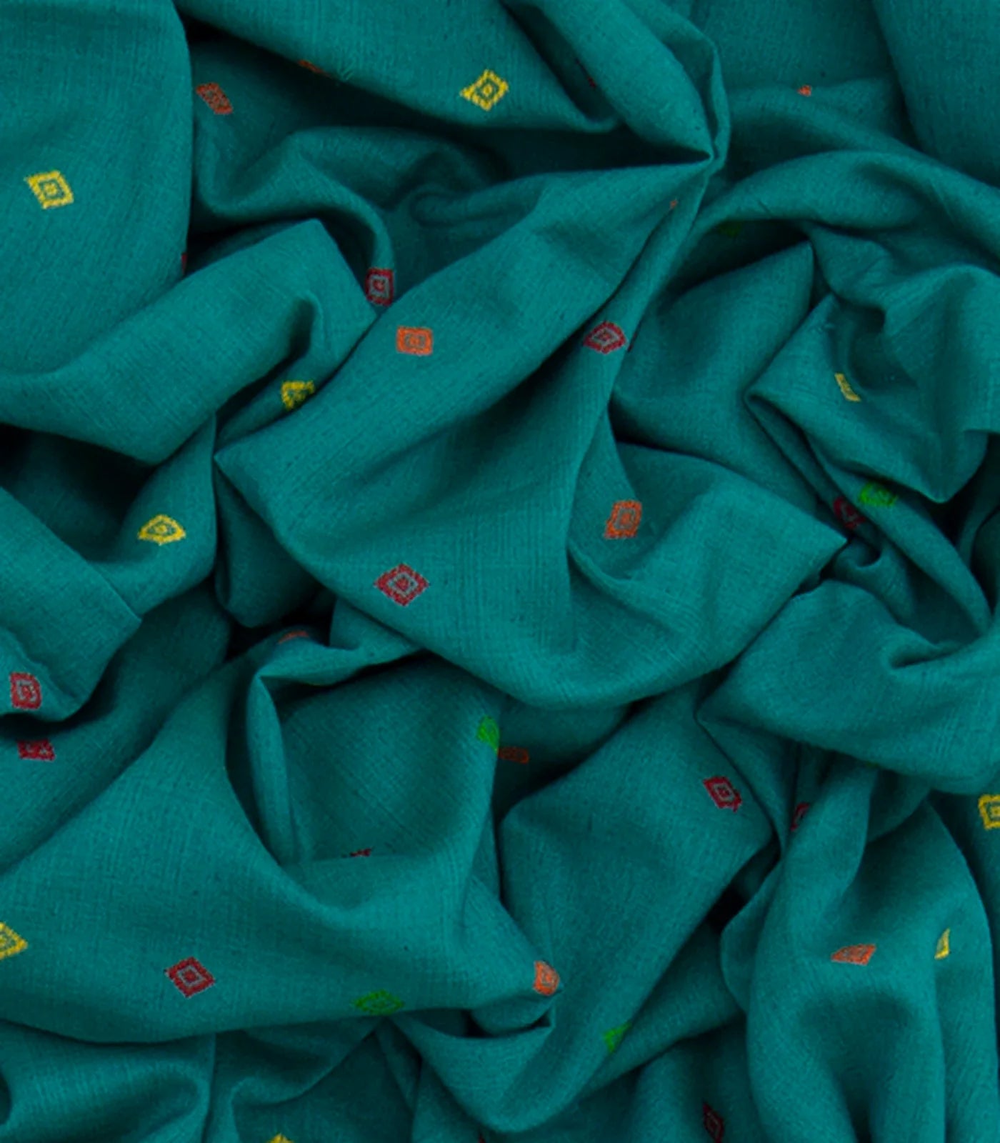 Teal Handwoven Tussar Silk Saree With Diamond Butta & Stripped Pallu-Teal