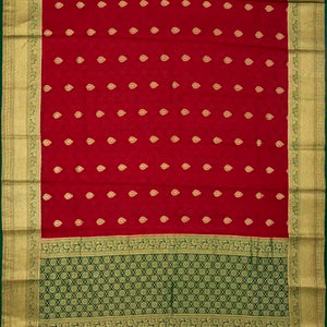 Crimson Mysore Crepe Silk Saree With Floral Motifs & Contrast Border