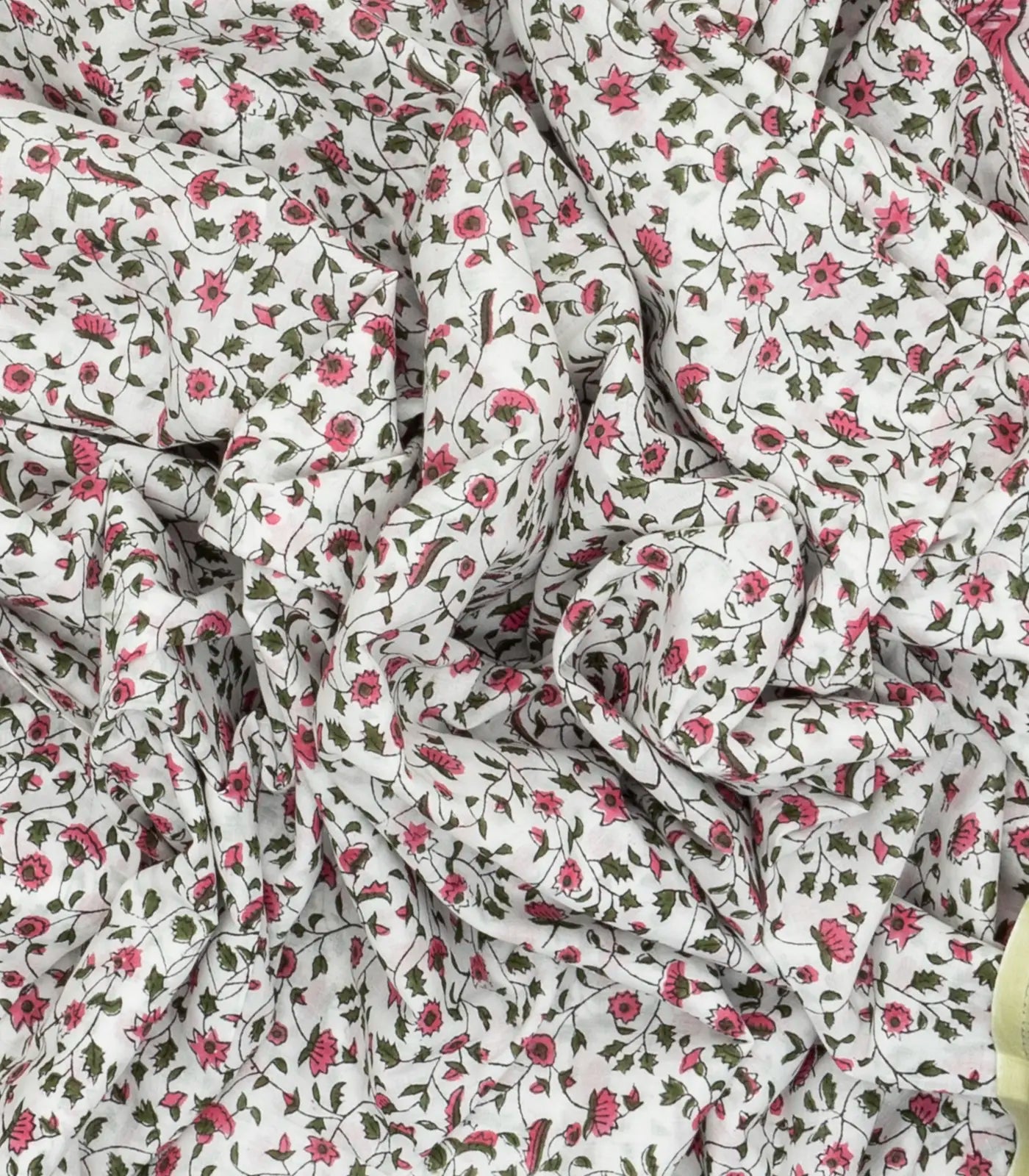 White Woven Jaipur Cotton Saree With Pink Printed Floral Motifs