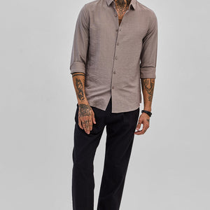 Light Brown Slim Fit Linen Shirt