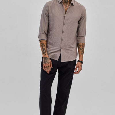 Light Brown Slim Fit Linen Shirt
