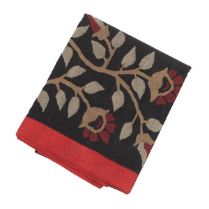 Black Handloom Dhakai Cotton Saree With Floral Motifs