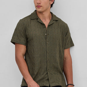 Olive Self-Design Crochet Shirt