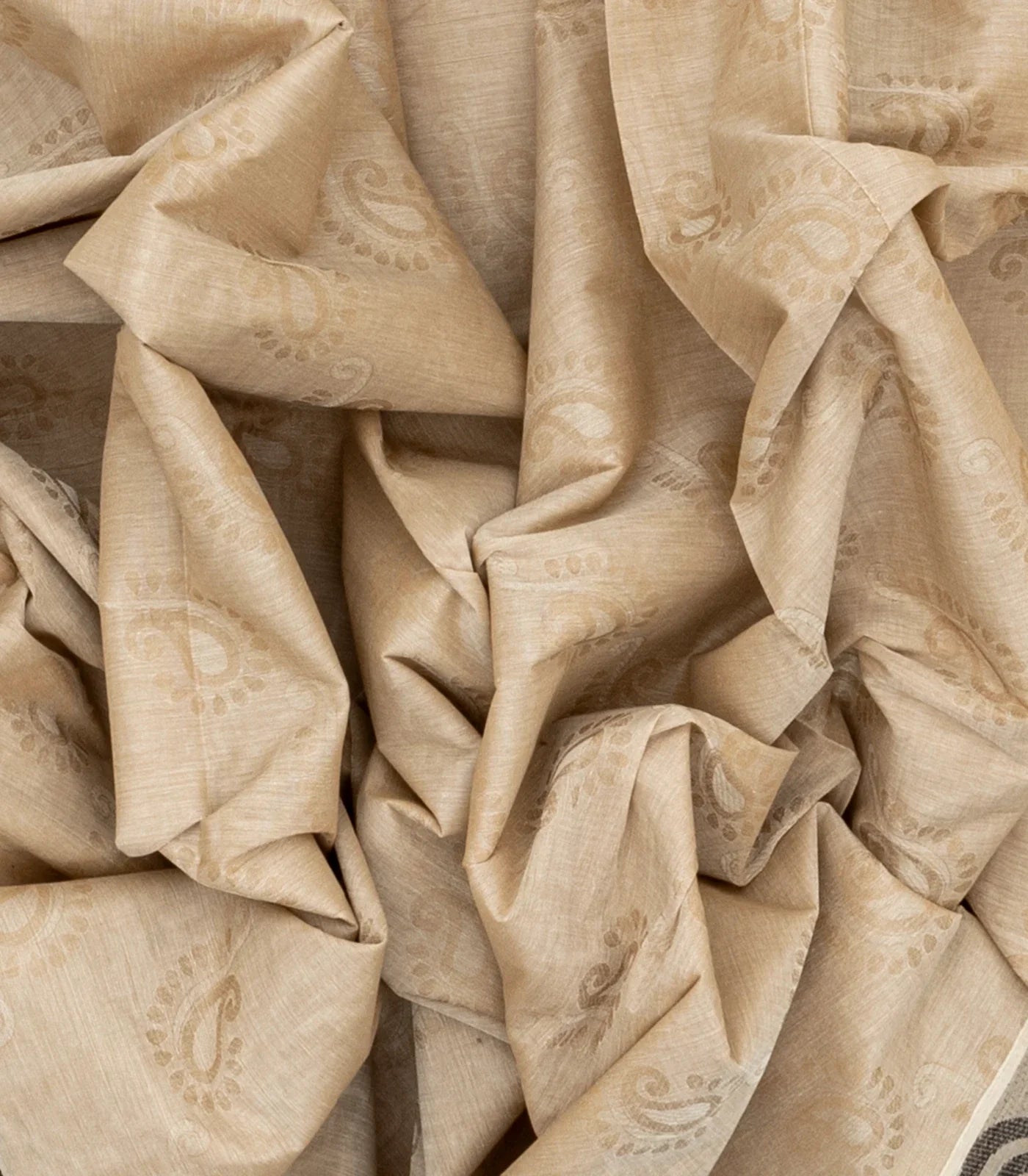 Beige Handloom Village Cotton Saree With Mango Motifs