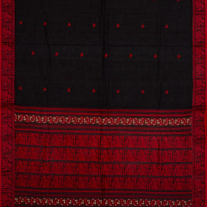 Black Bengal Cotton Saree With Floral Motifs