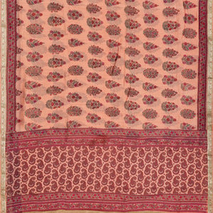 Peach  Handloom Chanderi Cotton Saree With Printed Floral Motifs