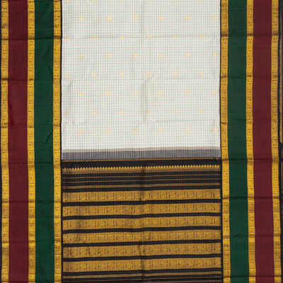 Off White Handloom Kanchipuram Korvai Silk Saree With Checks & Buttas