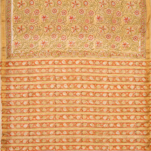 Sandal Handloom Chanderi Cotton Saree With Printed Floral Motif