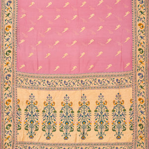 Baby Pink Handwoven Banarasi Khaddi Georgette Silk Saree With Peacock Motifs
