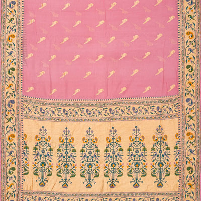 Baby Pink Handwoven Banarasi Khaddi Georgette Silk Saree With Peacock Motifs