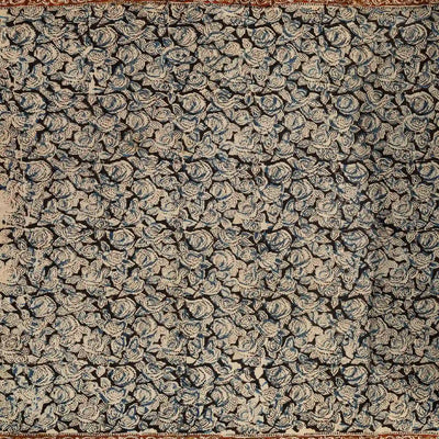 Black Handloom Kalamkari Cotton Saree And Printed Floral Motifs