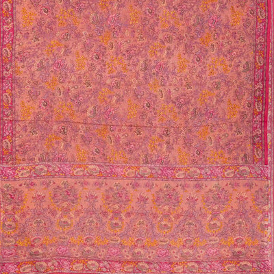 Dusty Pink Woven Digital Printed Chiffon Silk Saree With Floral Motifs