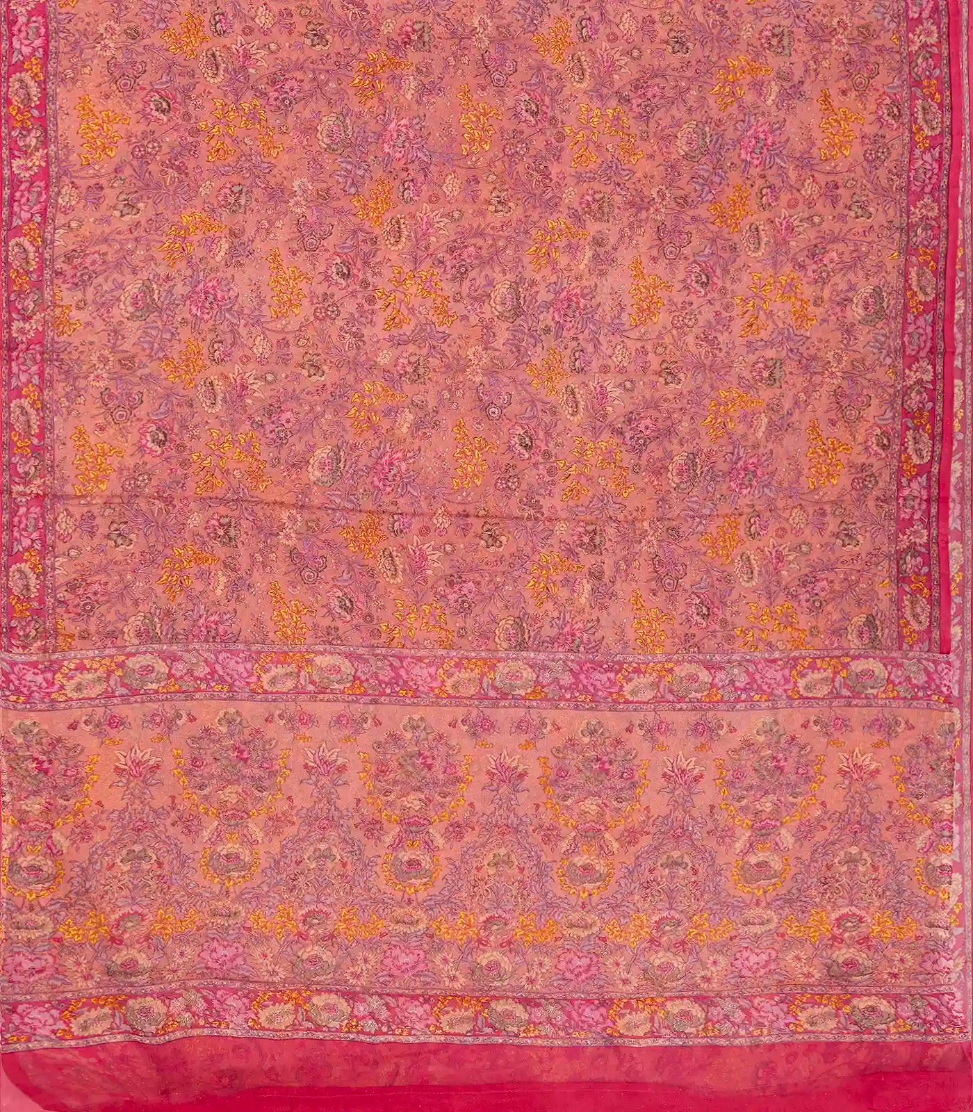 Dusty Pink Woven Digital Printed Chiffon Silk Saree With Floral Motifs