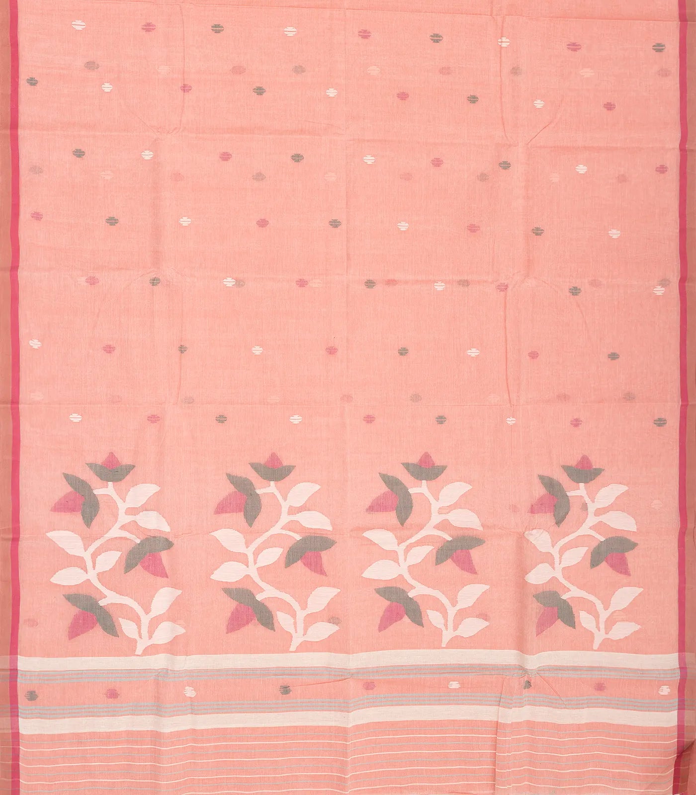 Light Peach Bengal Cotton Saree With Diamond Motifs